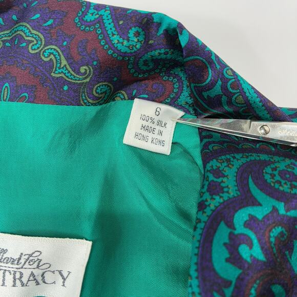 Vintage Silk Paisley Boho Miami Mob Wife Blazer Size 6 - Picture 4 of 7